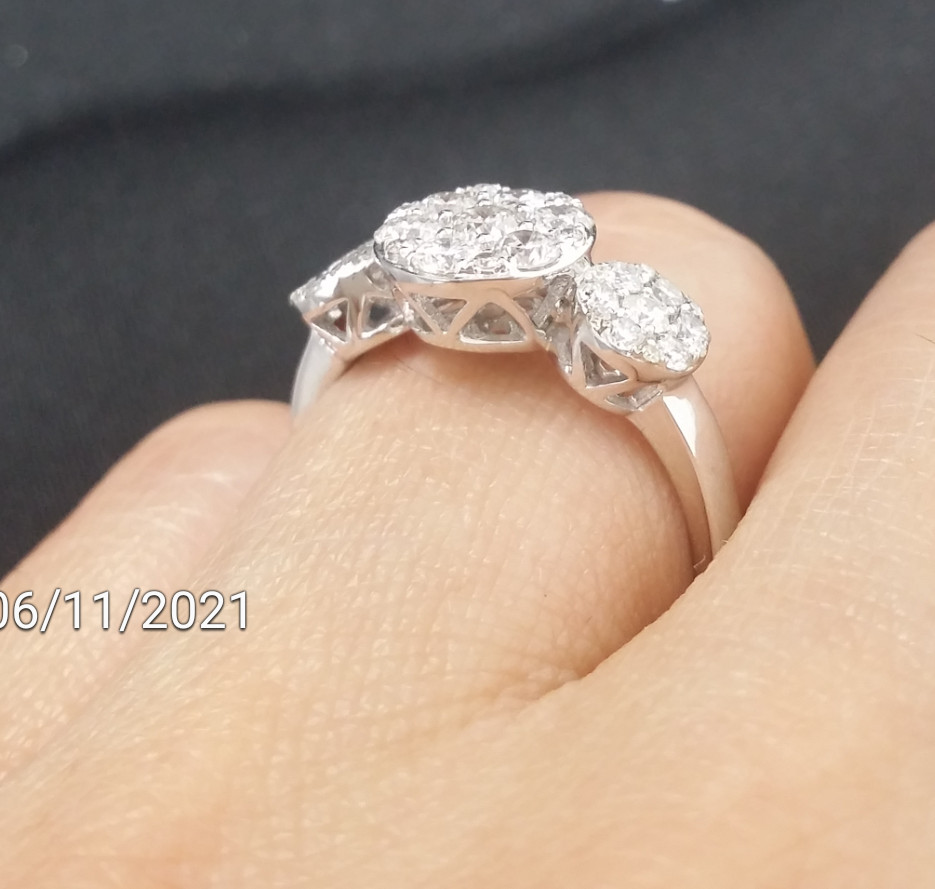 DEAL!1.05CT NATURAL ROUND DIAMOND CLUSTER PAST PRESENT FUTURE RING 10K GOLD.
