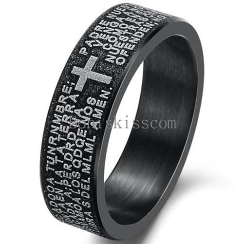 Frosted Black Stainless Steel Cross Prayer Bible Love Engagement Wedding Band