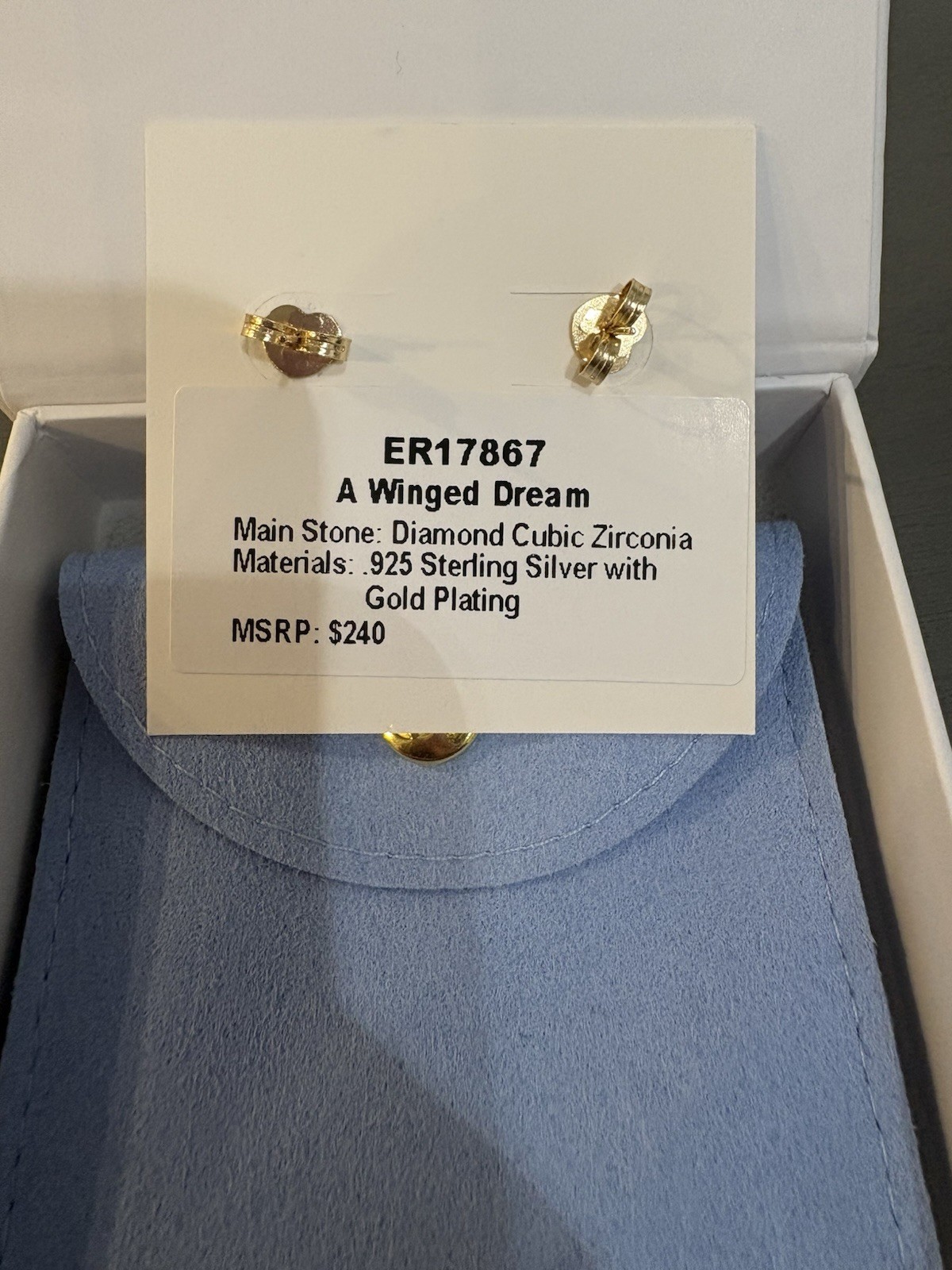Ring Bomb Party ER17867 925 Gold Plated CZ Wing Stud Earrings Butterfly