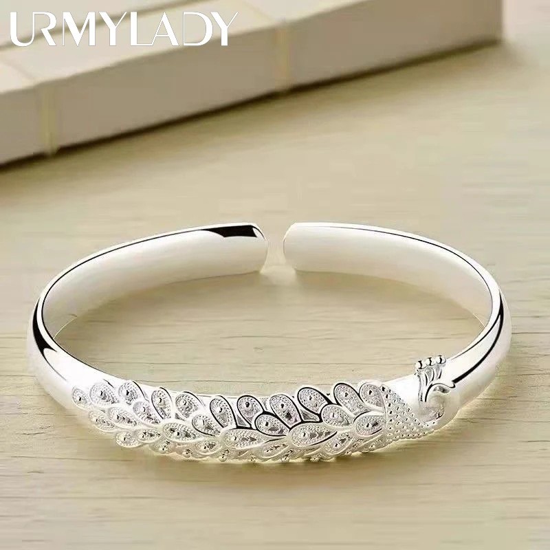 925 Sterling Silver Elegant Peacock Bracelet Bangles for Women