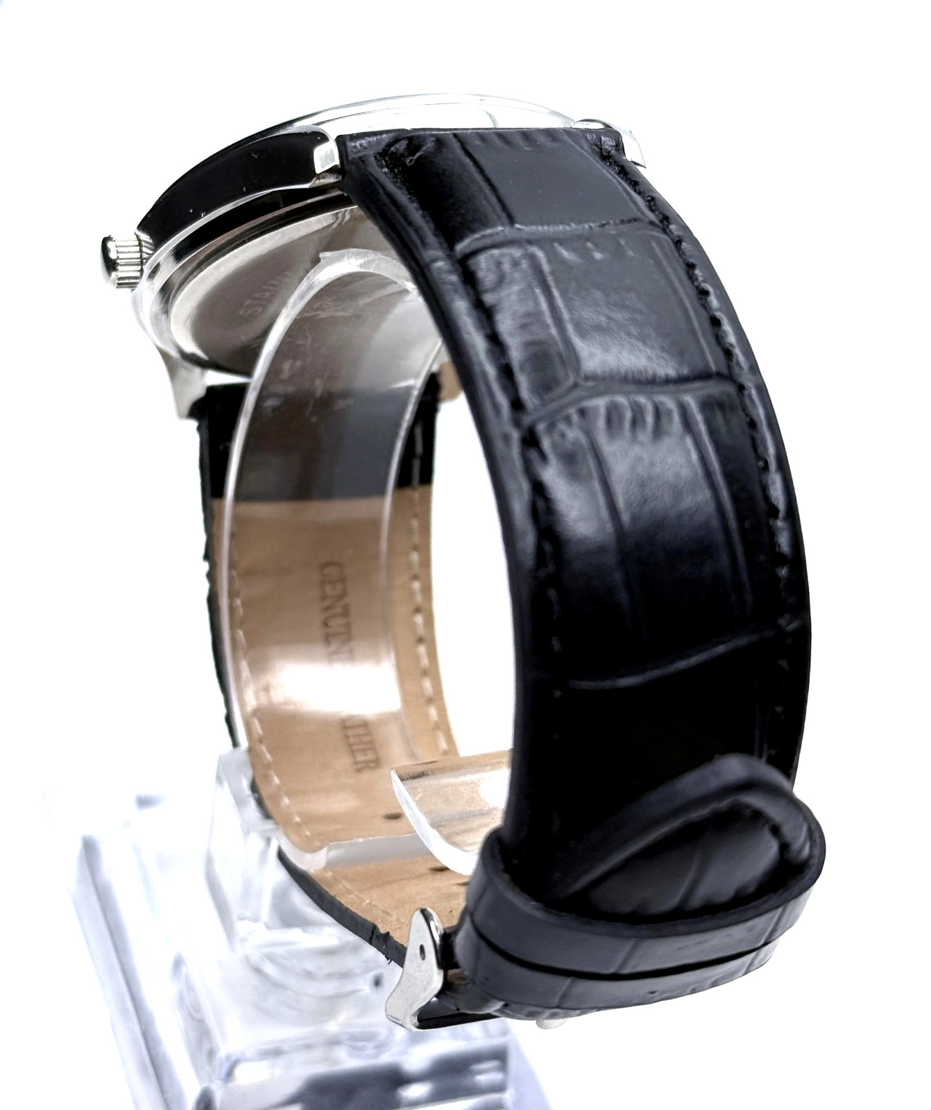 U.S. POLO ASSN. US5131 FANCY GOLD/SILVER DIAL BLACK LEATHER BAND MENS WATCH~NWOT