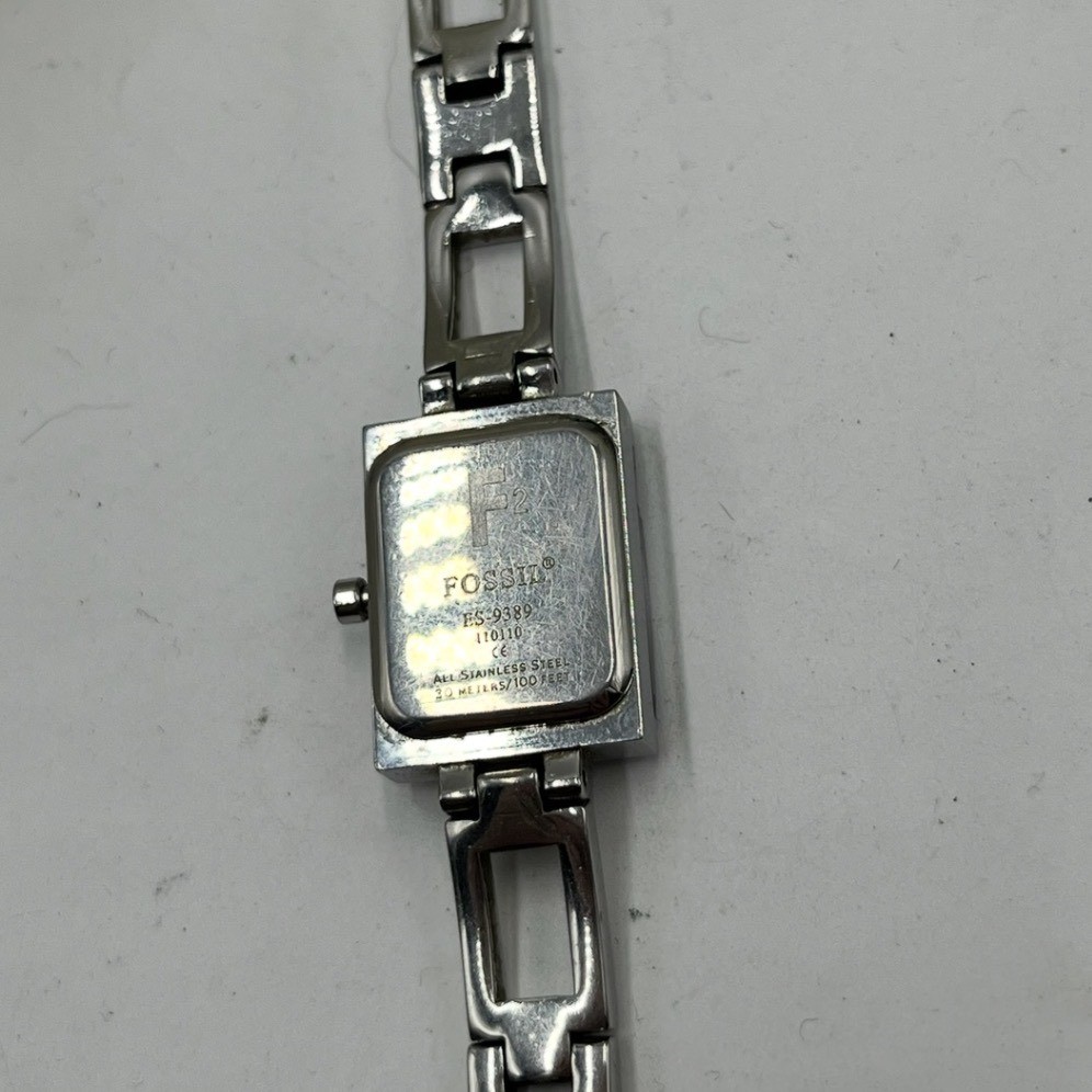Fossil F2 ES-9389 Timepiece Square Navy Blue Stainless Steel Watch new Battery *