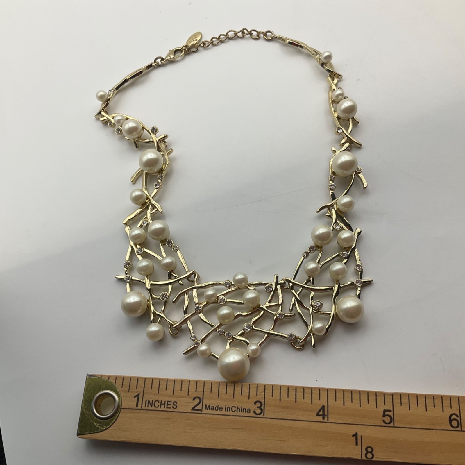 Anna Taylor Gold-Tone Chunky Cluster Bib Statement Necklace Fx Pearls Rhinestone