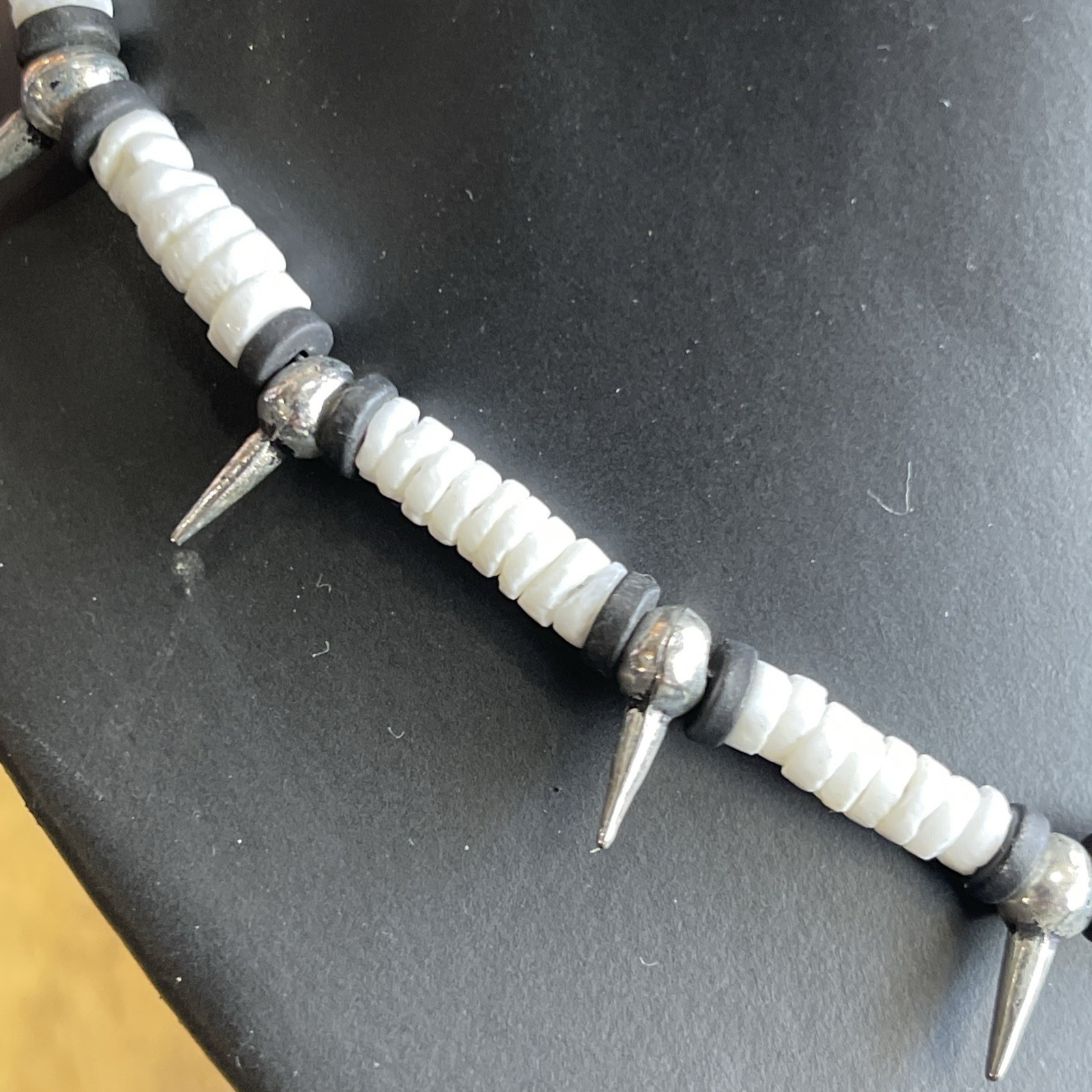 Puka Shell Punk Surfer Skater Metal Spikes Choker Necklace: Adjusts To 17” Retro