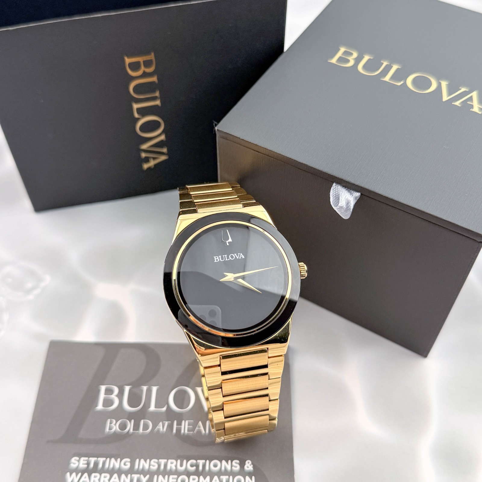 Bulova 97A183 Men’s Modern Millennia Gold-Tone Black Dial Bracelet Watch 41mm