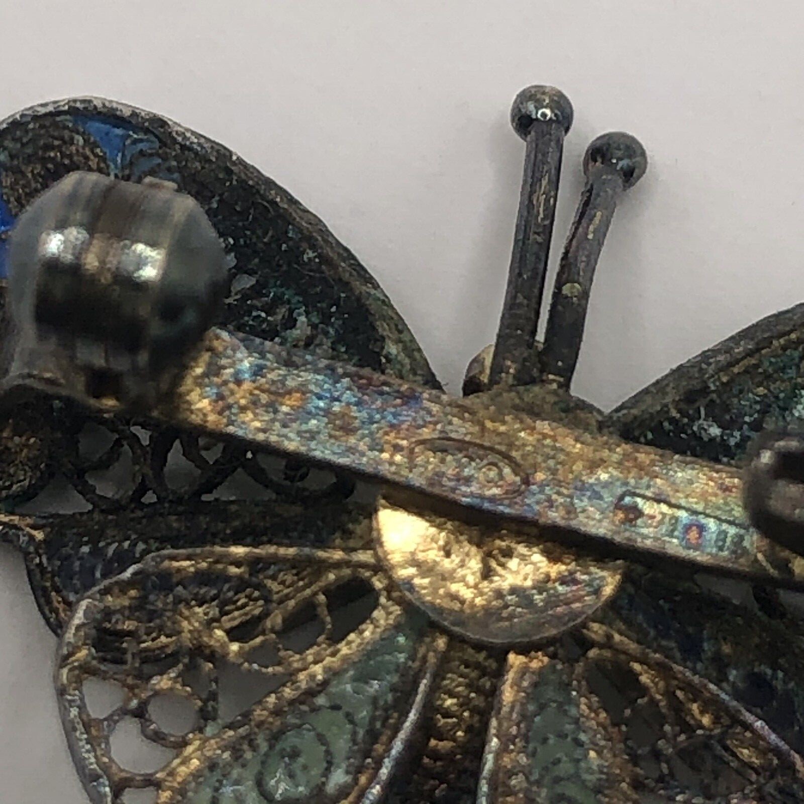 Pair of Butterfly Sterling Silver Coisonné Pin Vintage Brooch – ~1″