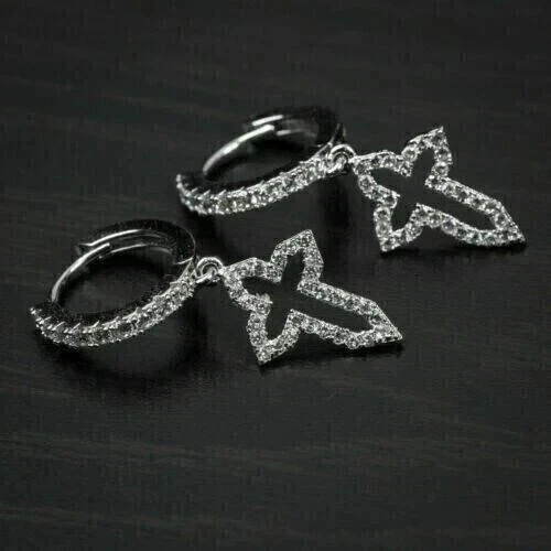Engagement Hoop/Drop Earrings Round Cut Simulated Diamond 925 Starling Silver