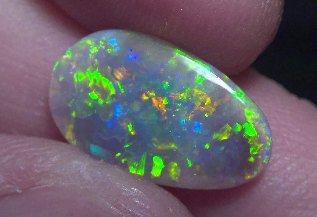 2.25cts Solid Lightning Ridge semi-black opal, stunning Rainbow fire + video