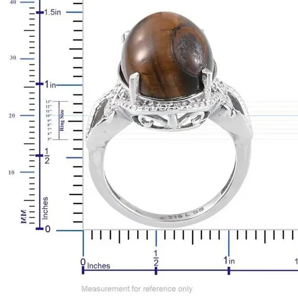 South African Tigers Eye (Ovl) Ring in Stainless Steel (Size 9.0) Ring Box
