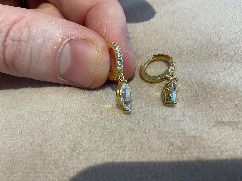1.20Ct Marquise-Cut E/VS1 Lab Grown Diamond Drop Dangle Earrings Yellow Gold 14K