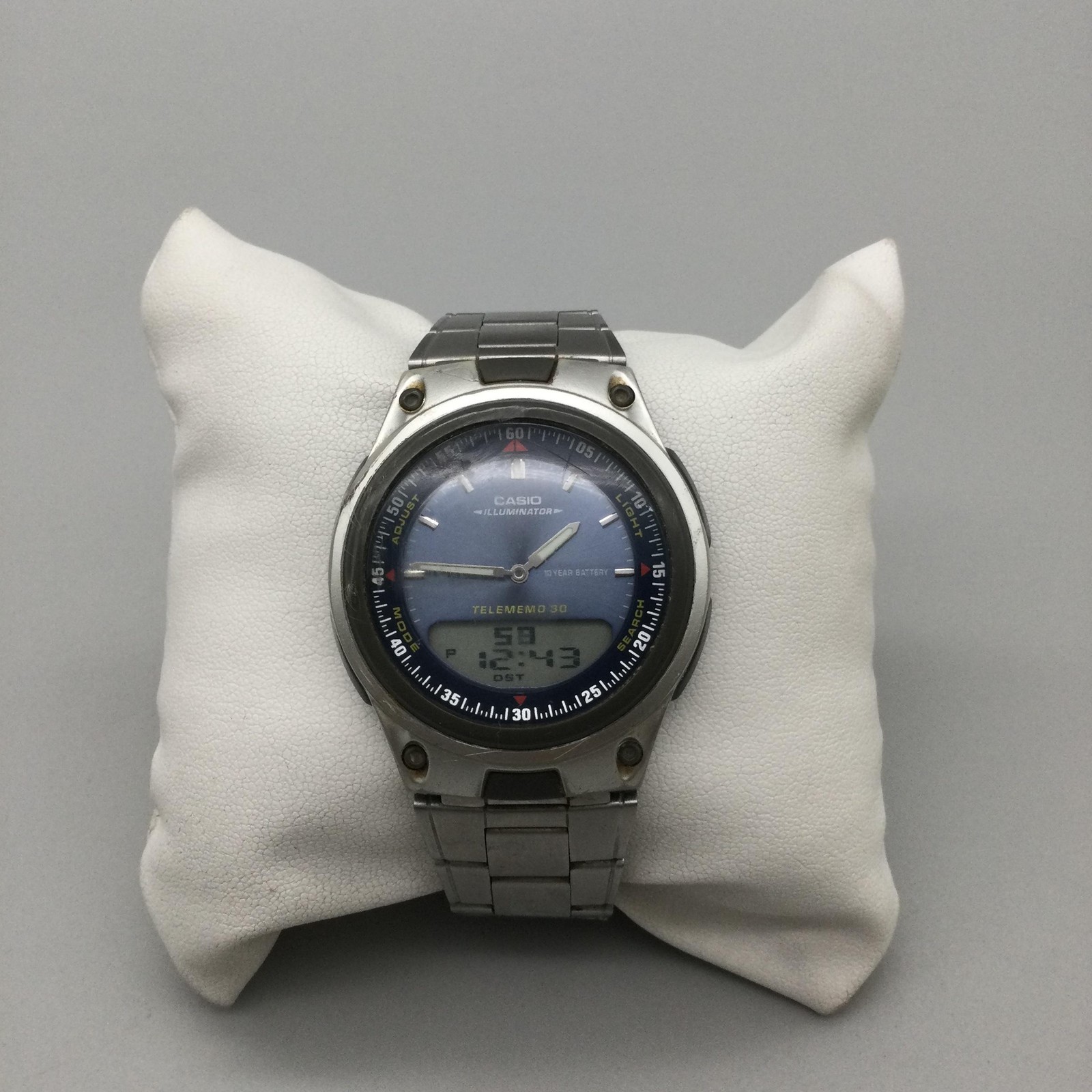 Casio Telememo 30 2747 AW-80 Mens Watch 40mm Blue Ana-Digi New Battery 7.75″
