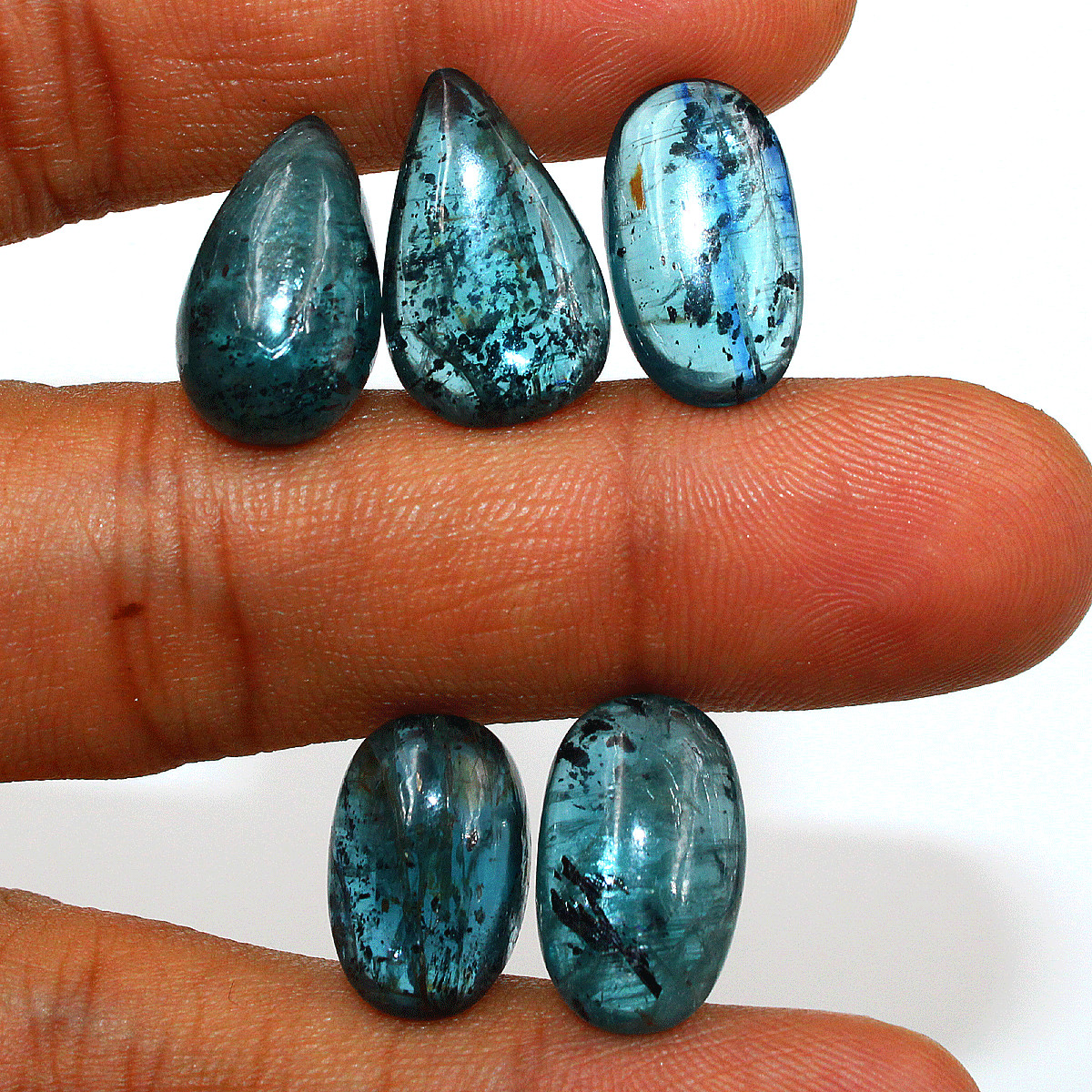 5 PC Natural Flashy Teal Moss Kyanite Untreated 15.4mm-18.5mm Cabochon Gemstones