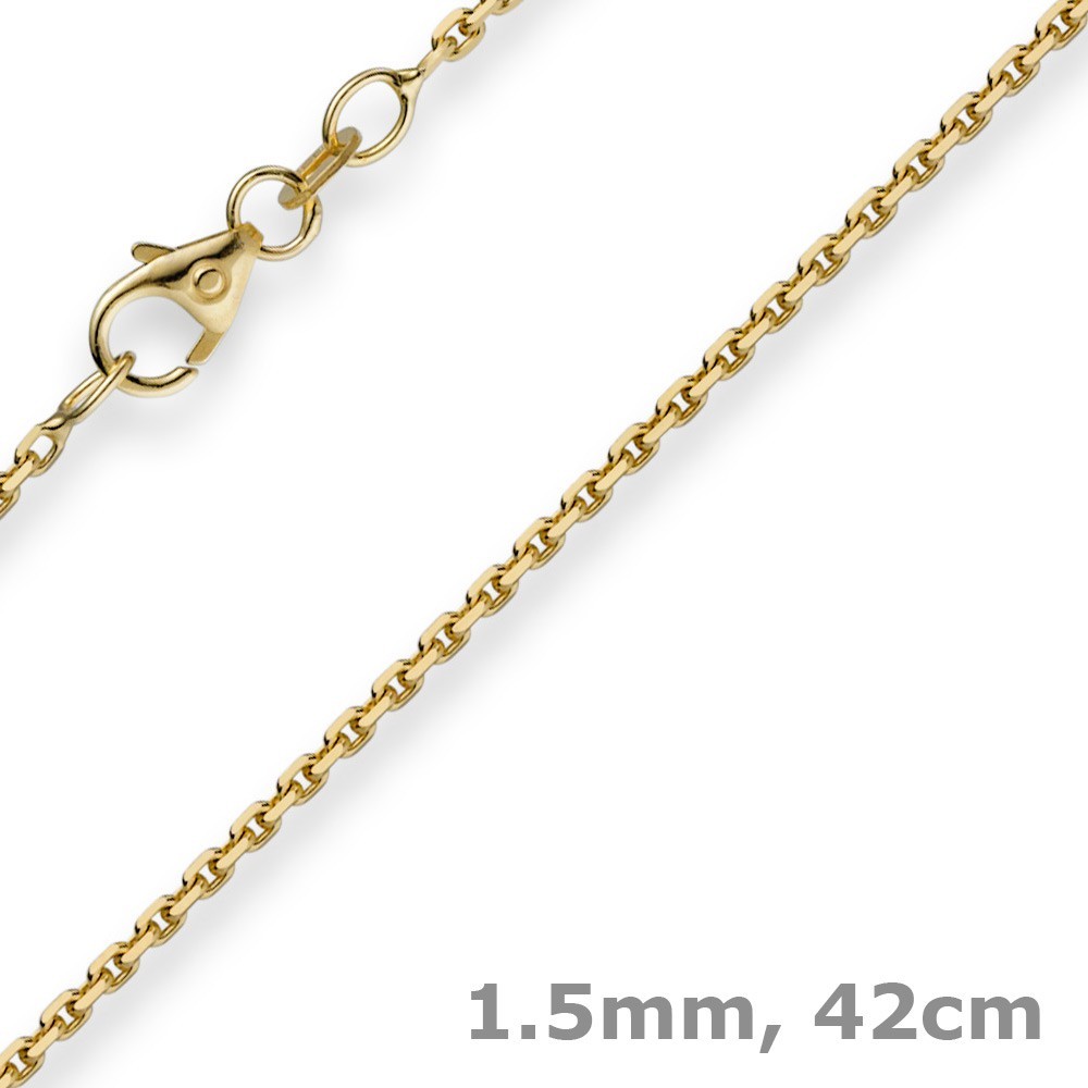 1.5mm Chain Choker Anchor Chain Necklace, 585 Gold Yellow Gold, 42cm Unisex