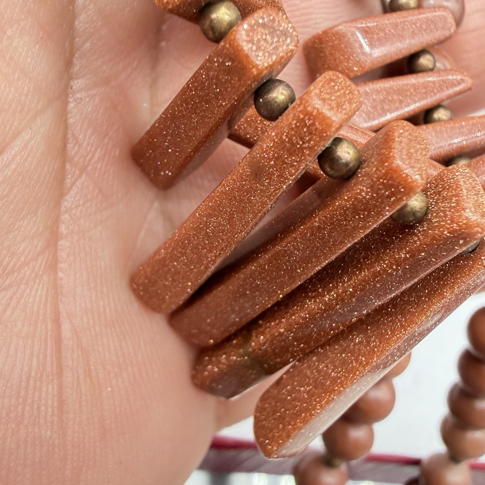 Vtg Sandstone Sunstone Necklace Tile Spike Slab Designer Signed