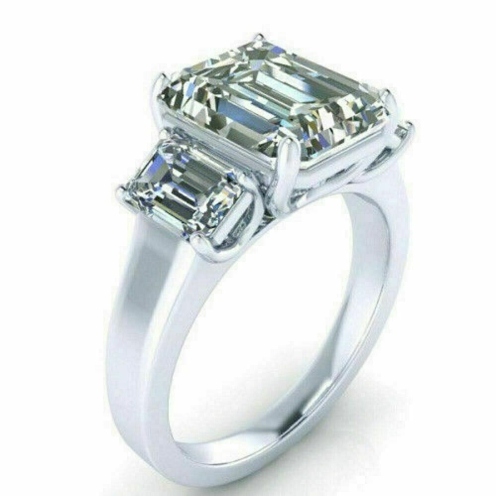 13 Ct Certified Emerald Shape Natural White Diamond Ring VVS1 White Gold Finish