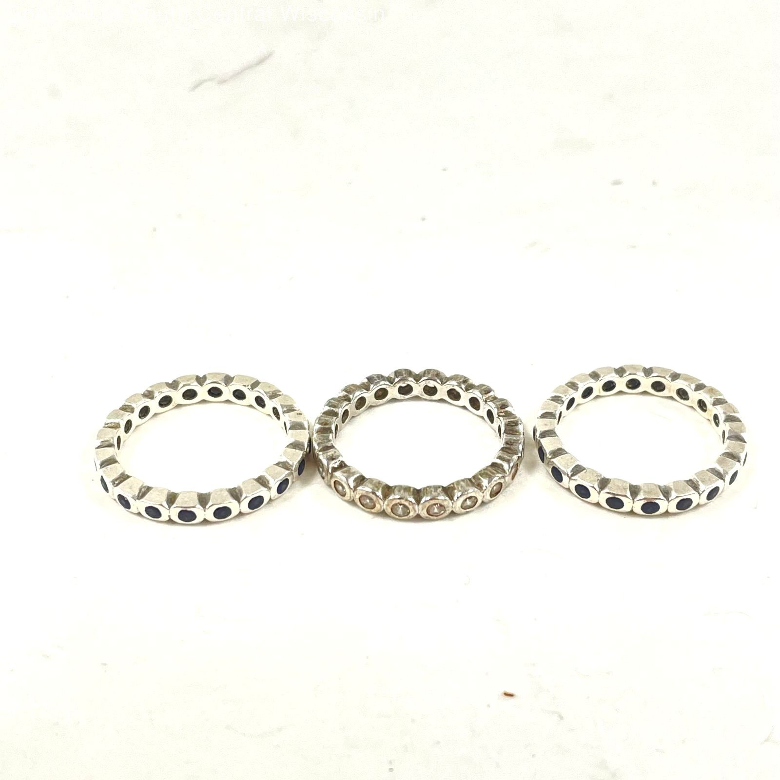 Set of 3 Sterling Silver Stacking Rings Sz 5.75 w Blue Spinel & White CZ, 6.68g