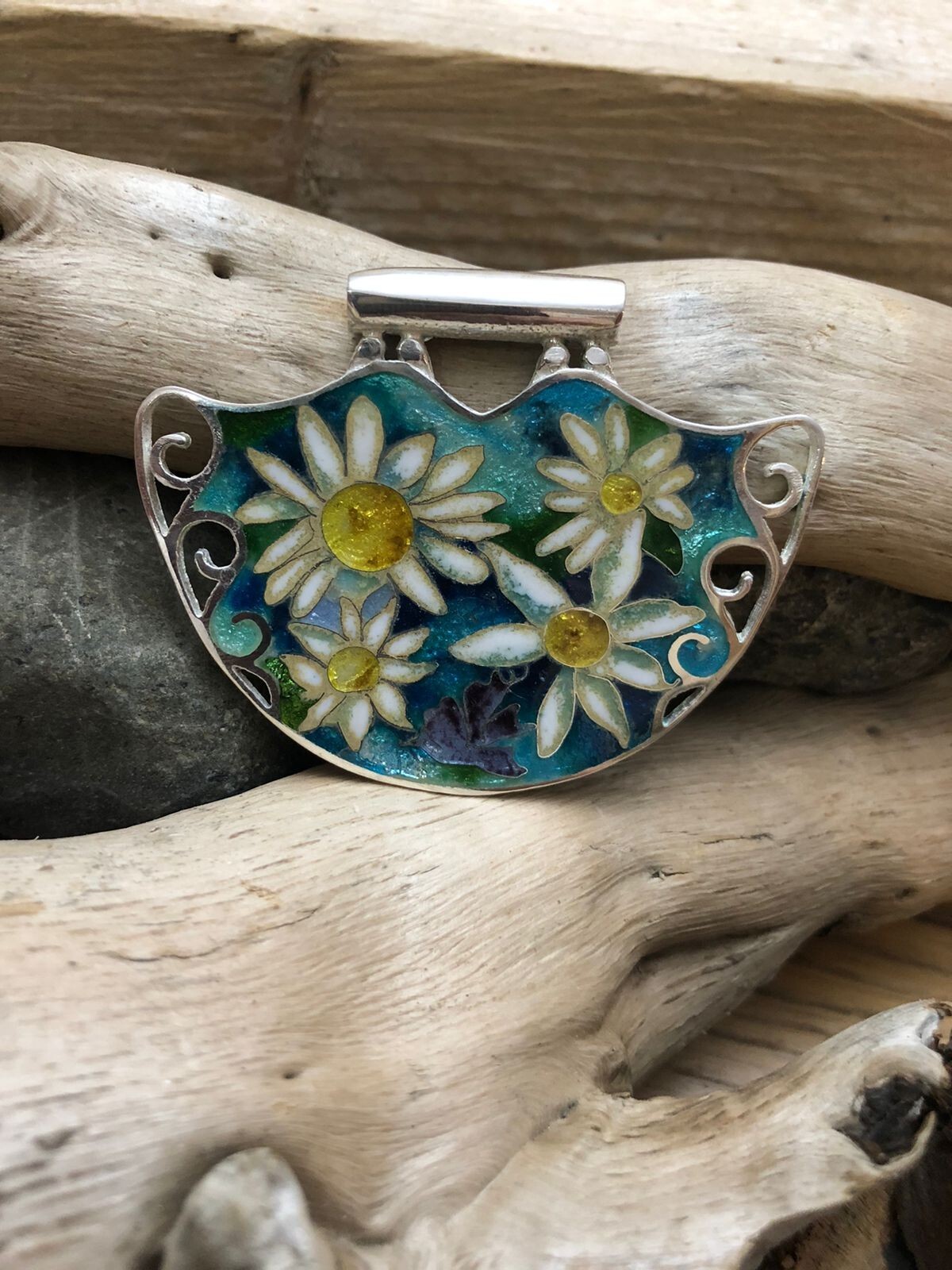 Sterling Silver handmade minankari – cloisonne enamel- Flowers
