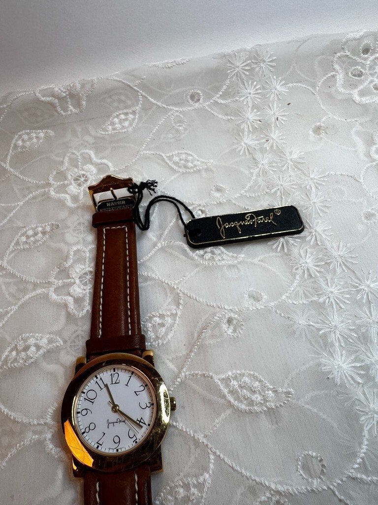 Vintage Jacques Farel Gold Toned Case White Dial Leather Band DD