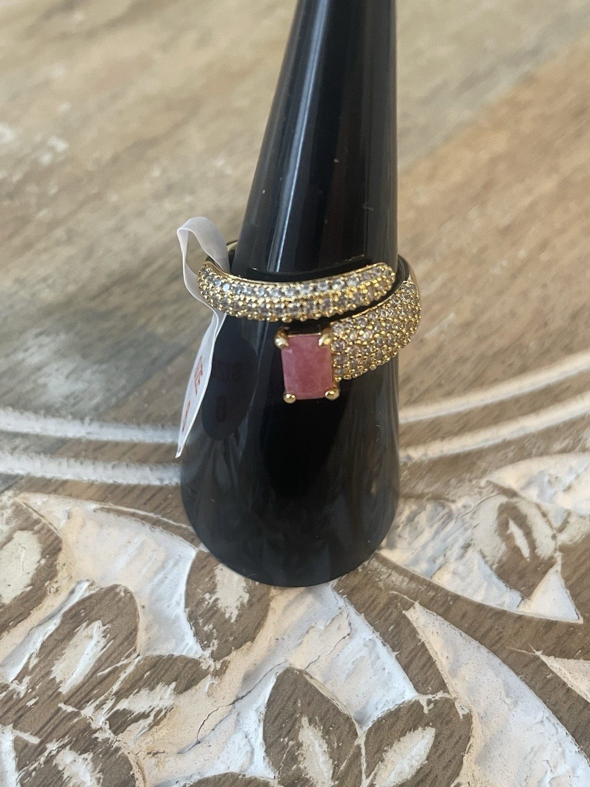 Bomb Party Ring Wrapped In Good Trouble Rhodonite On Gold Plating Size 6