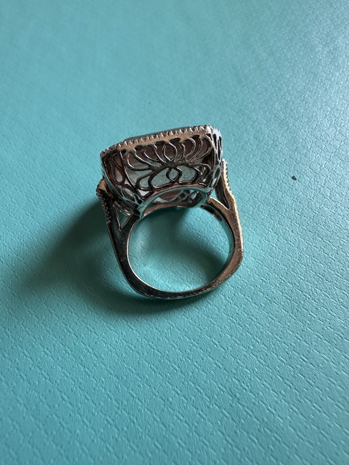 Vintage Estate 18k White Gold Pink Topaz And Diamond Cocktail Ring 4.5