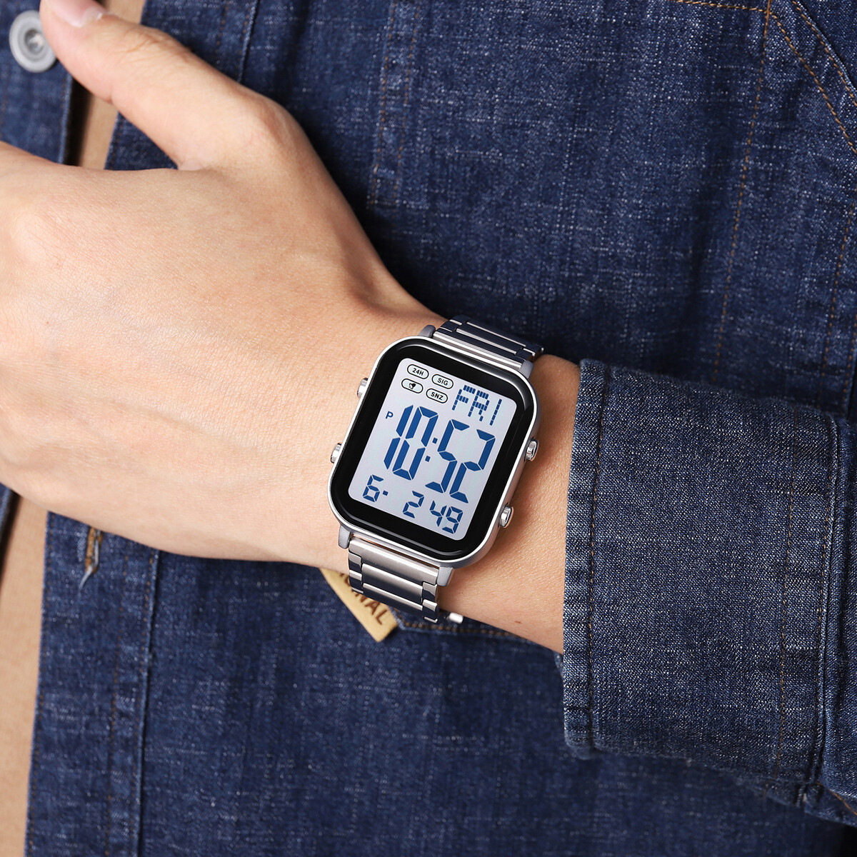 NEW Men Watch Rectangle Digital Wristwatch Full Steel Electronic Digital Watch