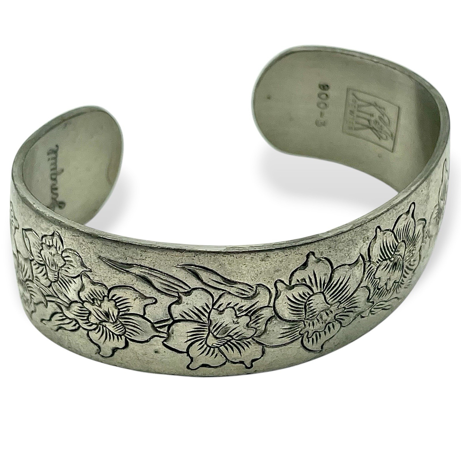 Vintage Signed Kirk Jonquil Solid Pewter CUFF Bracelet Bolivia EUC