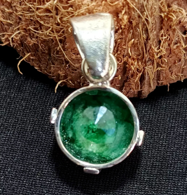 Certified 21.25 Ct Natural Emerald 925 Solid Silver Round Cut Pendant Gemstone