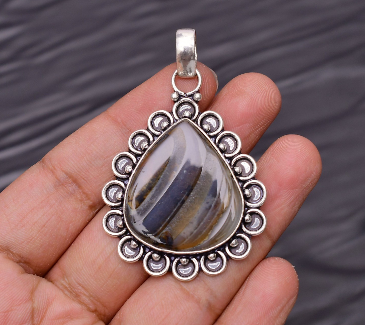 Montana Agate Gemstone 925 Sterling Silver Jewelry Pendant 2.08″