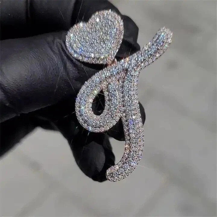 2Ct Real Moissanite Men’s Custom Letter “T” Heart Pendant 925 Starling Silver
