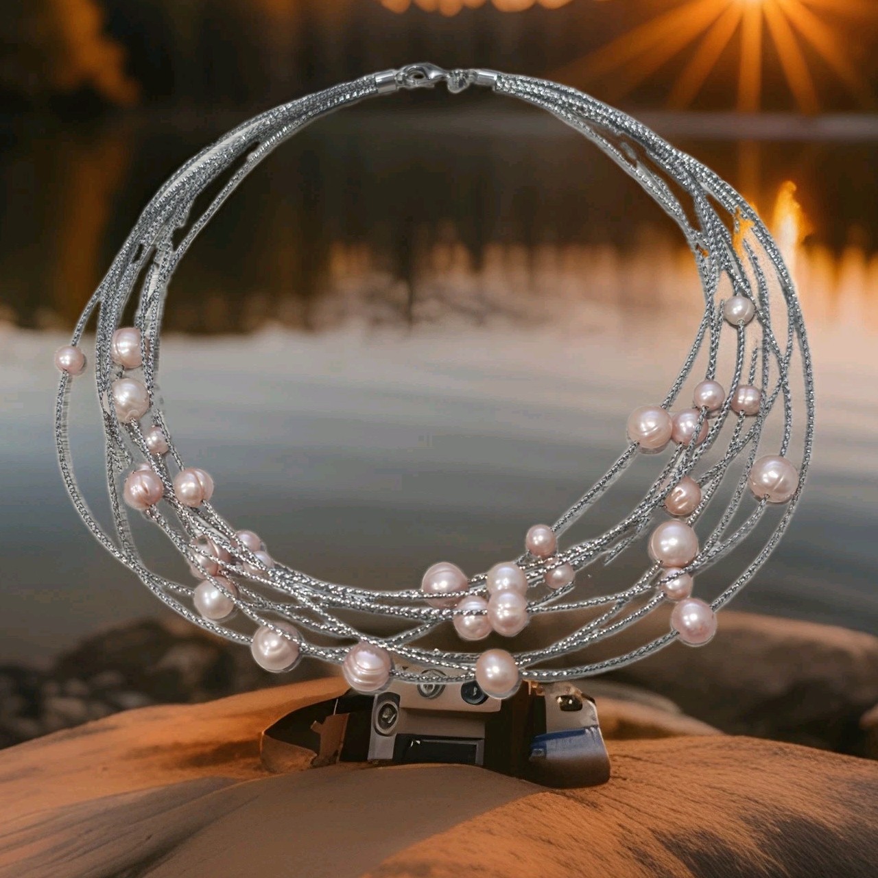 Honora Stainless Steel Multi-Strand Cable and Pearl Necklace