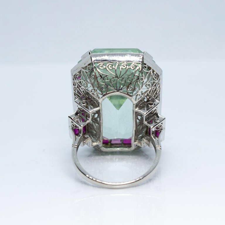 935 Silver Vintage Antique Art Deco Large Aquamarine Anniversary Ring 58.22 CT