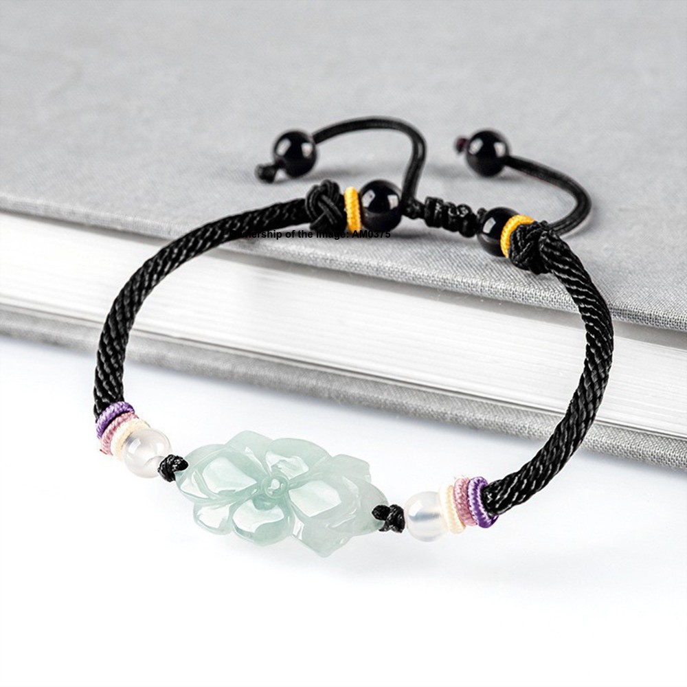 Natural Grade A Jade Jadeite Flower Handmade Women’s Bracelet 14-16CM