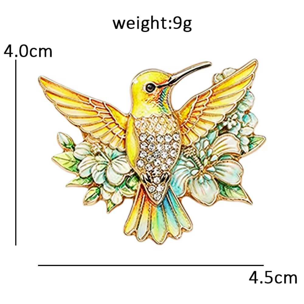 Blue Hummingbird Flower Brooch Gold Tone Rhinestone Bird Pin Floral Jewelry Gift