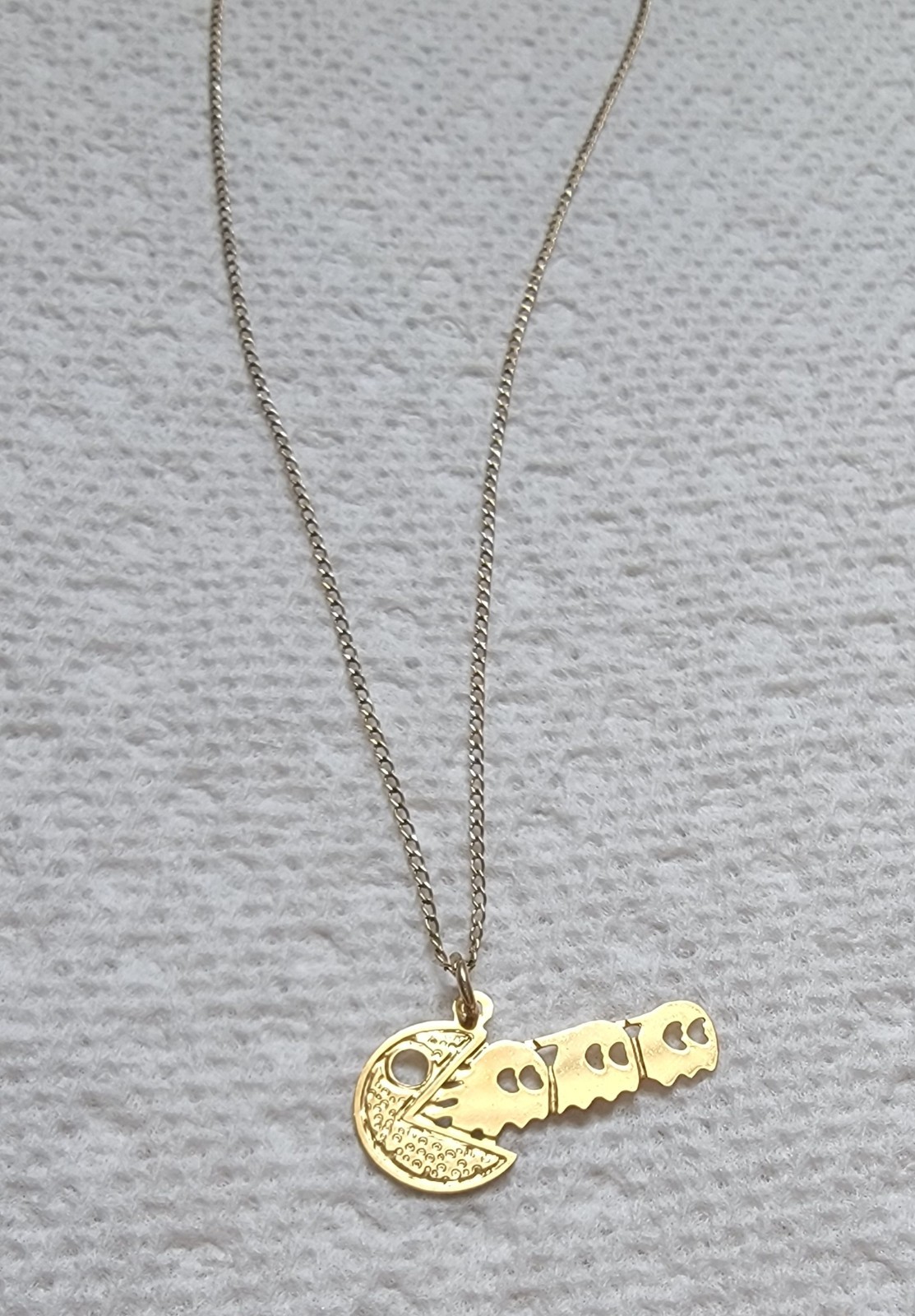 Vintage Pac Man with 3 Ghosts GF Pendant/Charm with 16″ Chain
