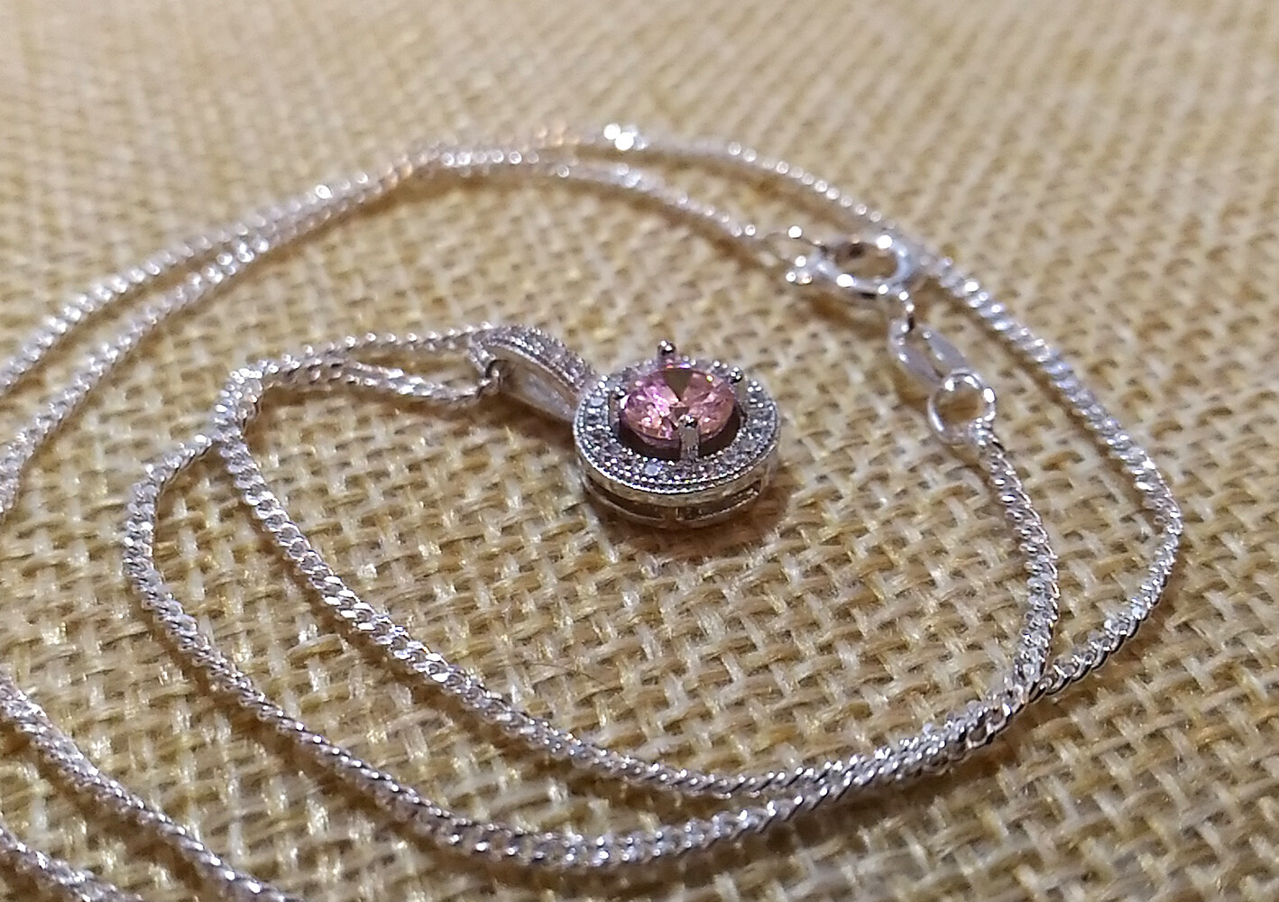 925 REAL SILVER RHODIUM PLATED *** Cubic Zirconia Pendant Rose Pink 16 mm, Chain Opt.