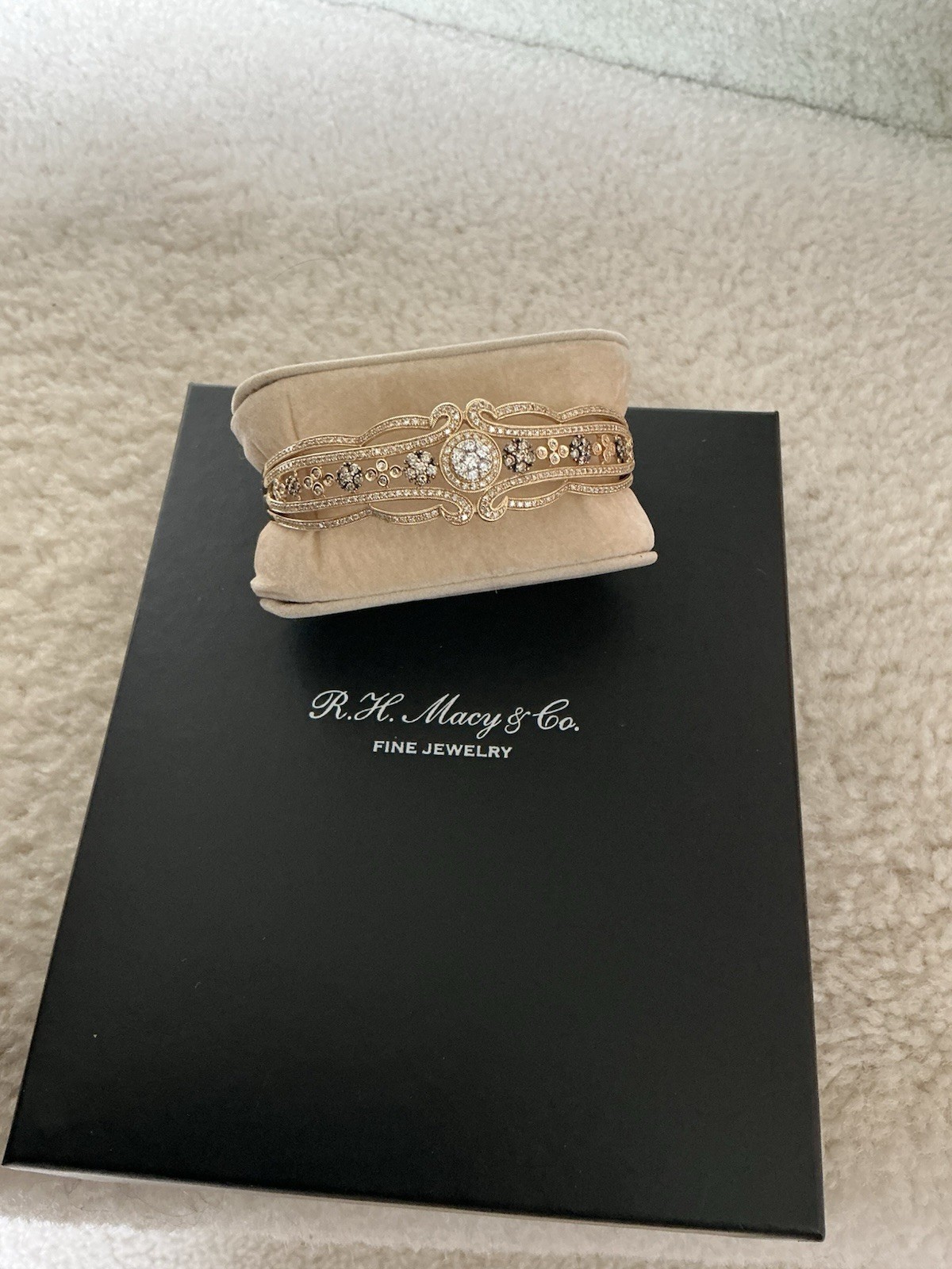 BEAUTIFUL VINTAGE EFFY BRAND ESPRESSO 14K GOLD WHITE DIAMOND BANGLE BRACELET
