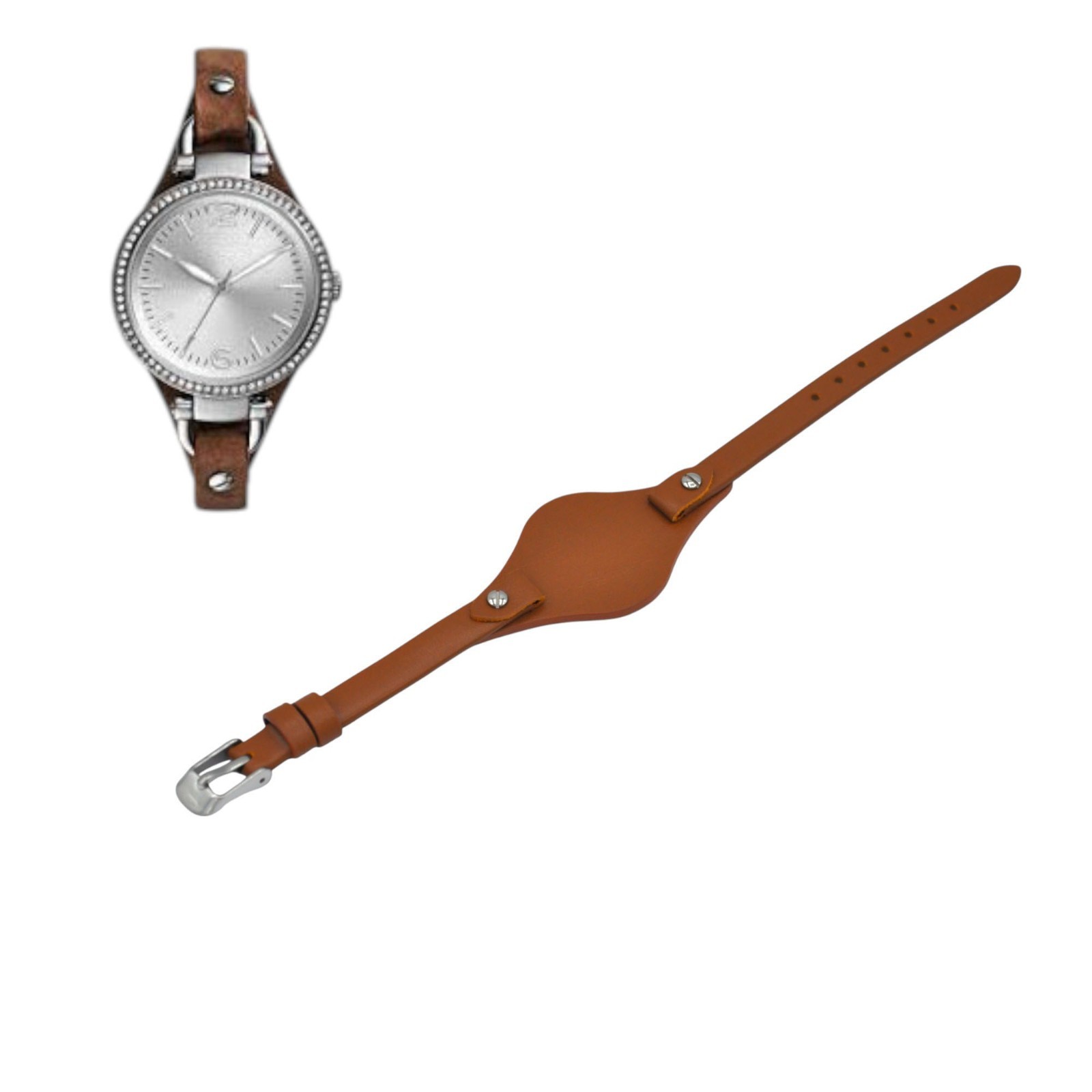 Georgia ES3619 8mm Brown Leather Watch Strap For Fossil
