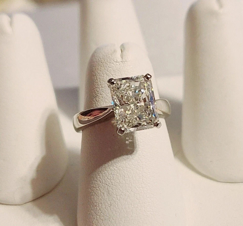 3Ct Radiant-Cut VVS1 Moissanite Solitaire Engagement Ring 14K White Gold Plated