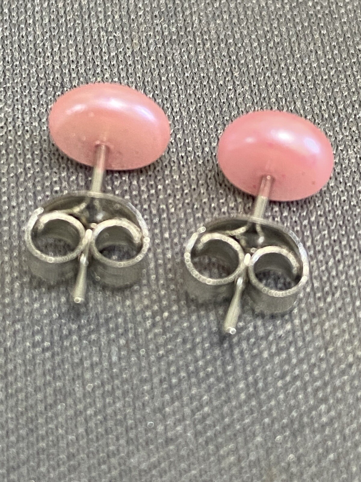 Powder Pink 6mm Retro Button Stud Silver Tone Earrings