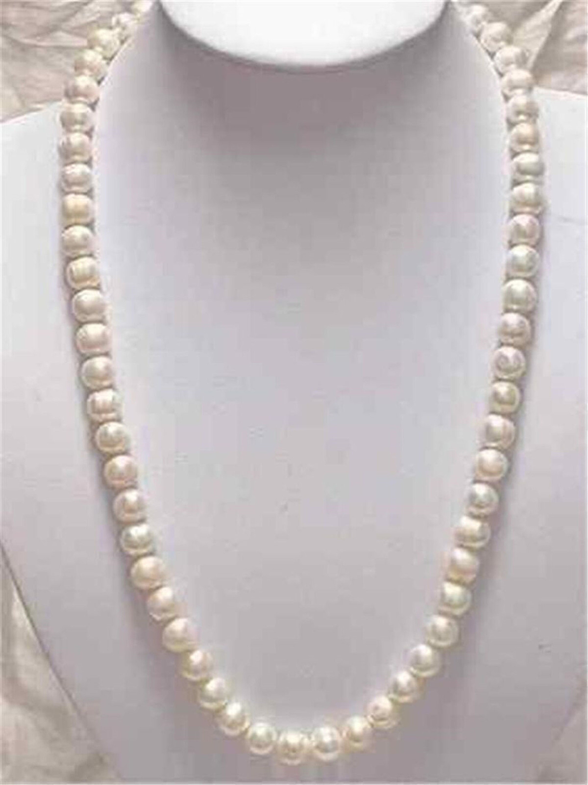 Beautiful 6-7/7-8/8-9/9-10mm Natural White Cultured Pearl Necklace 20″