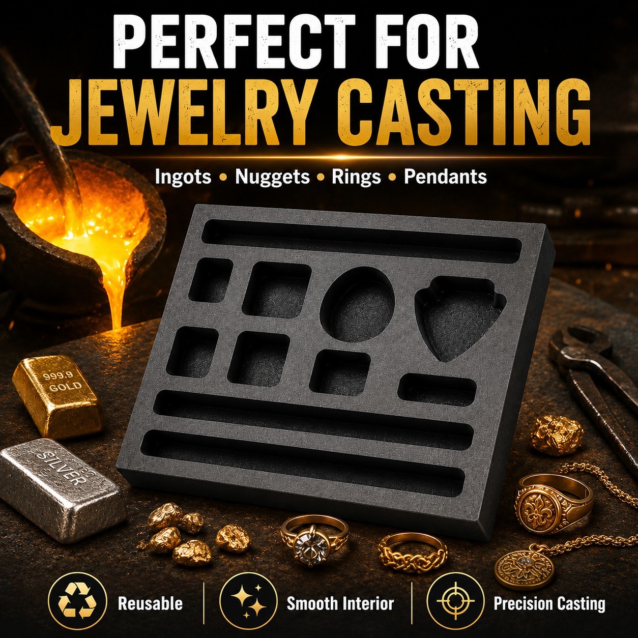 11 Cavity Graphite Ingot Mold for Gold Silver Copper Scrap Melting Casting
