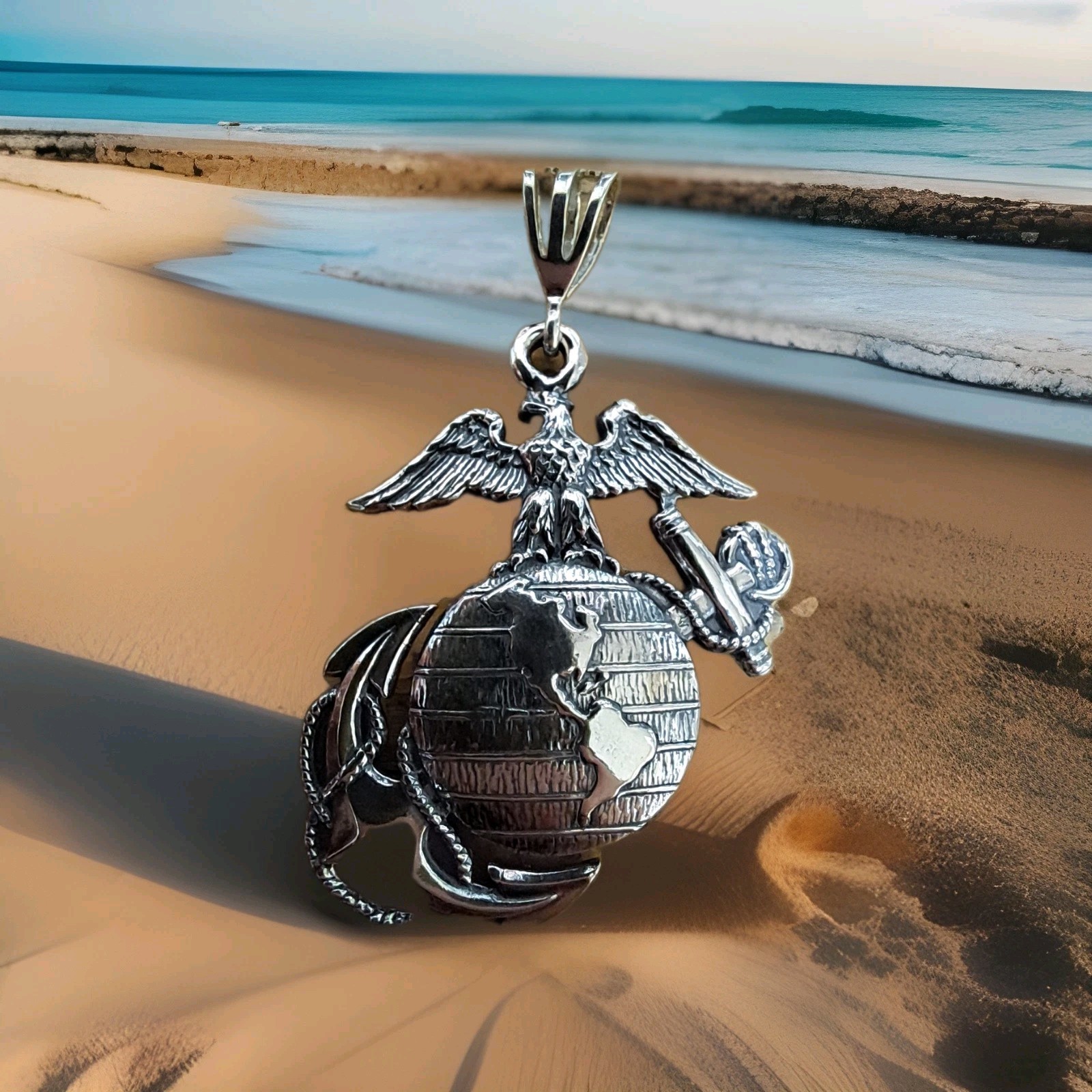 New! Marine Corps .925 Sterling Silver Pendant