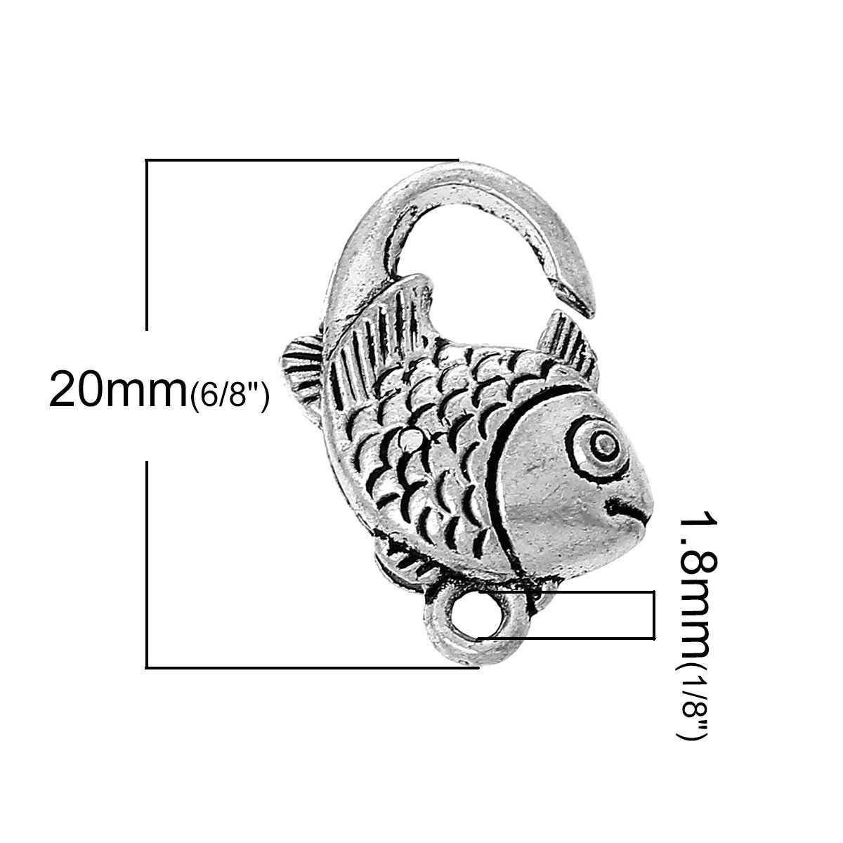 Sexy Sparkles 10 Pcs Lobster Clasp Fish Shape Antique Silver 20mm X 15mm