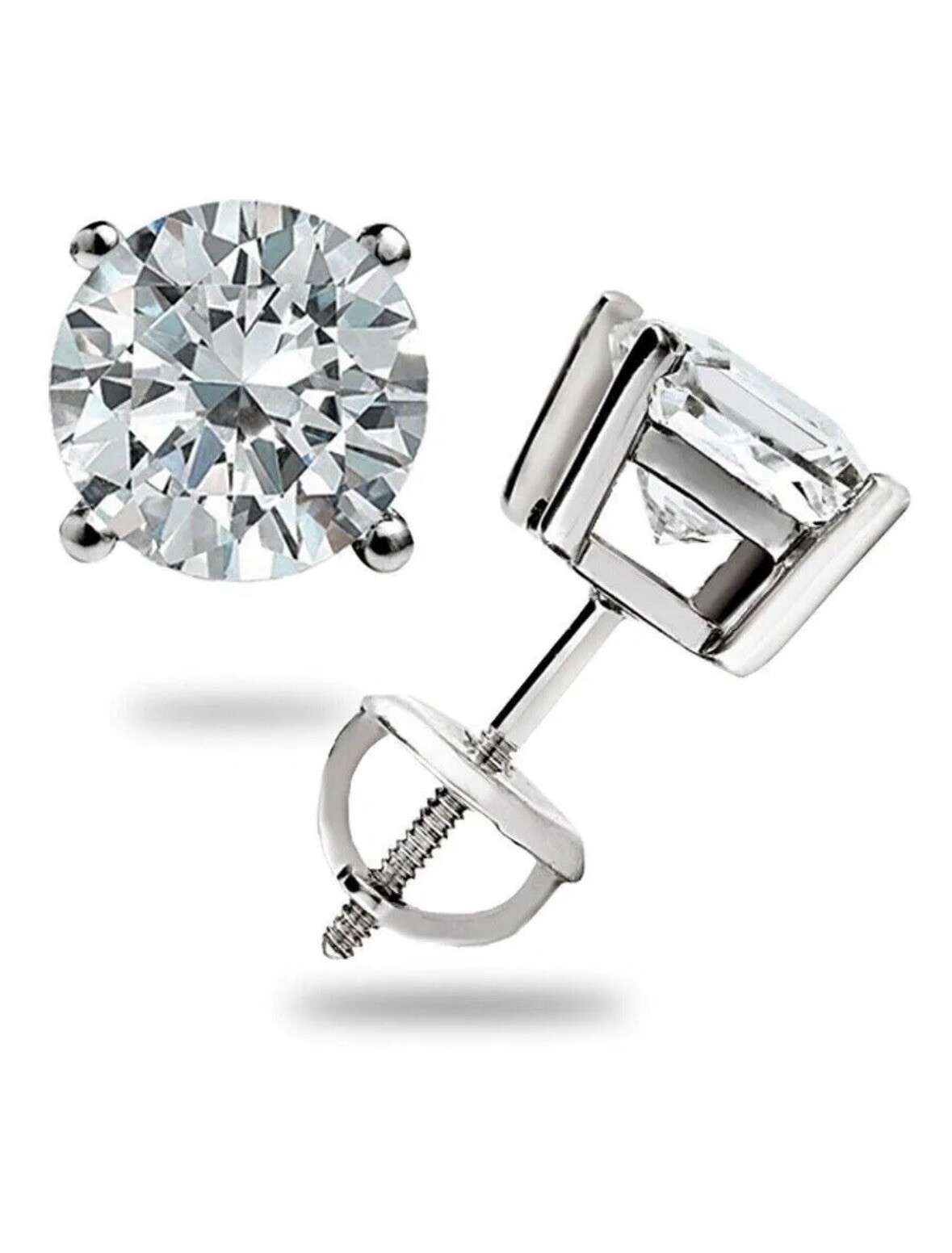 4 Ct TW Moissanite Screw Back Solitaire Stud Earrings – GRA Certified D VVS1 8mm