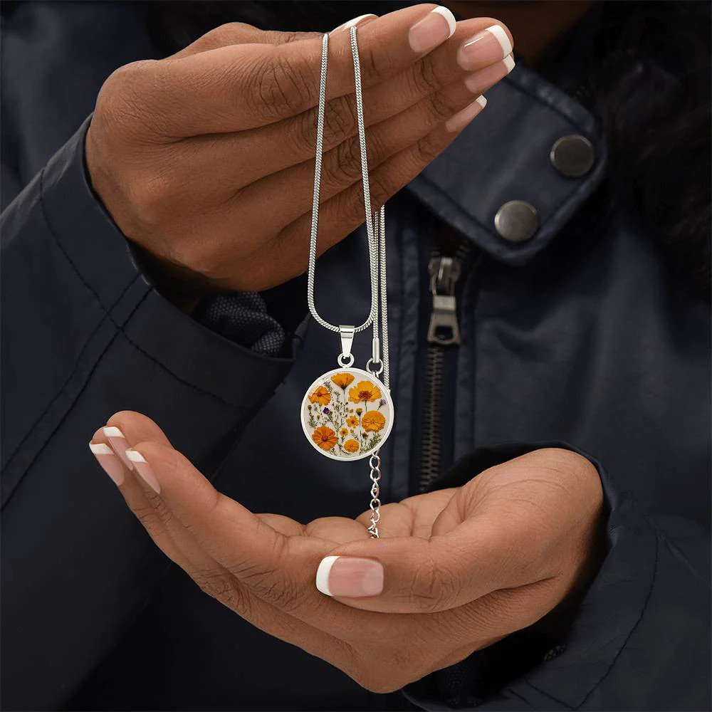 October Birth Month Flower Necklace Marigolds and Cosmos Pendant