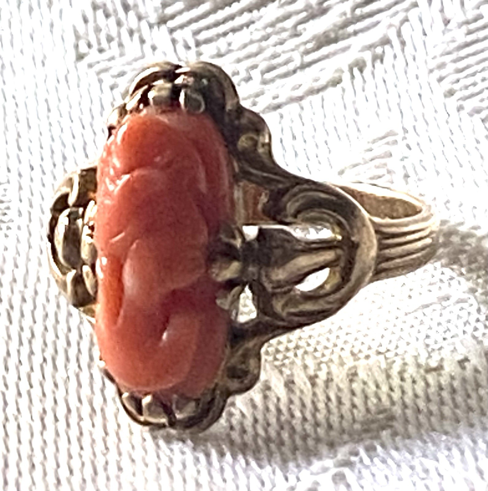 Antique Carved Coral Cameo 10k Ring 2-3 Grams