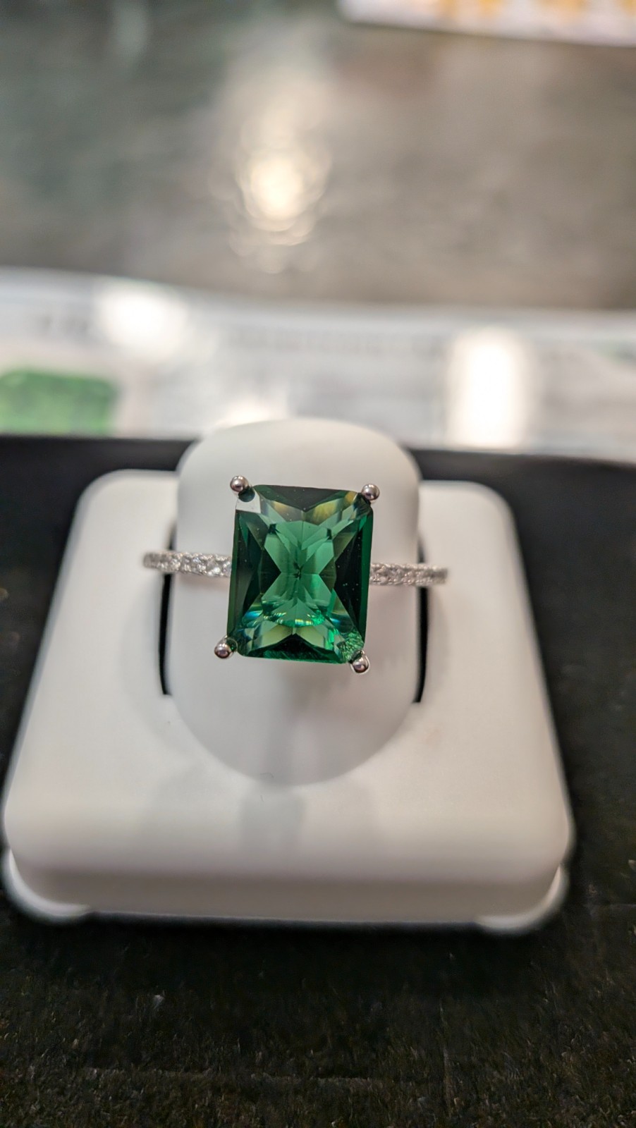 4ct Tsavorite Lab-Grown Gemstone Ring Moissanite Accents, S925 (7/8/8.5/9)