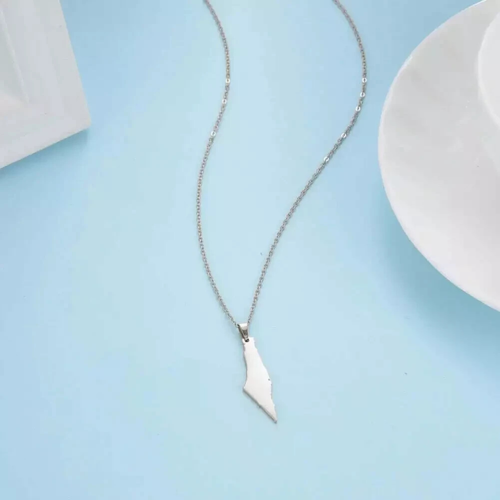 Israel Map Pendant Necklace Country Geography Stainless Steel Chain Neckless
