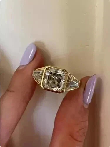 2.30Ct Asscher Cut Real Moissanite Women’ Wedding Ring Yellow Gold Plated Silver