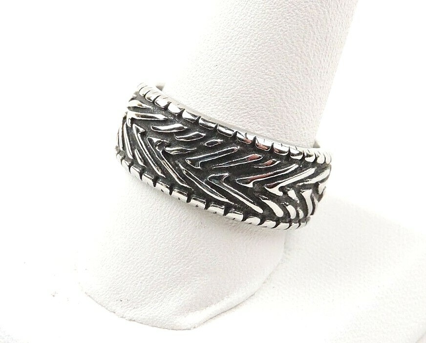 Stainless Steel 10 mm Textured Wide Band Ring – Free Gift Packaging